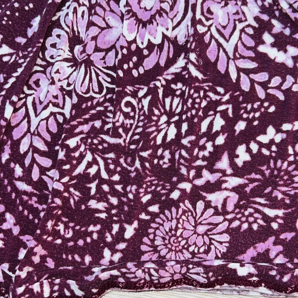 Faded Glory Top Womens XL Short Sleeve Blouse Burgundy Cottage Print Peplum Hem - Picture 12 of 13